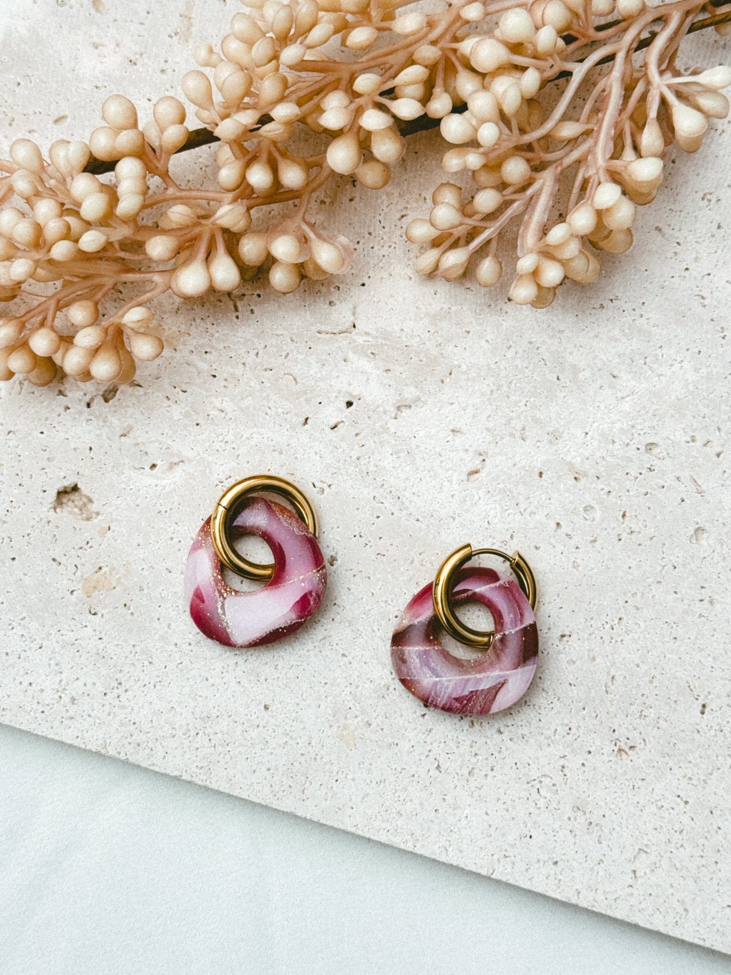 Faux stone burgundy - D - Earrings - CLN Atelier