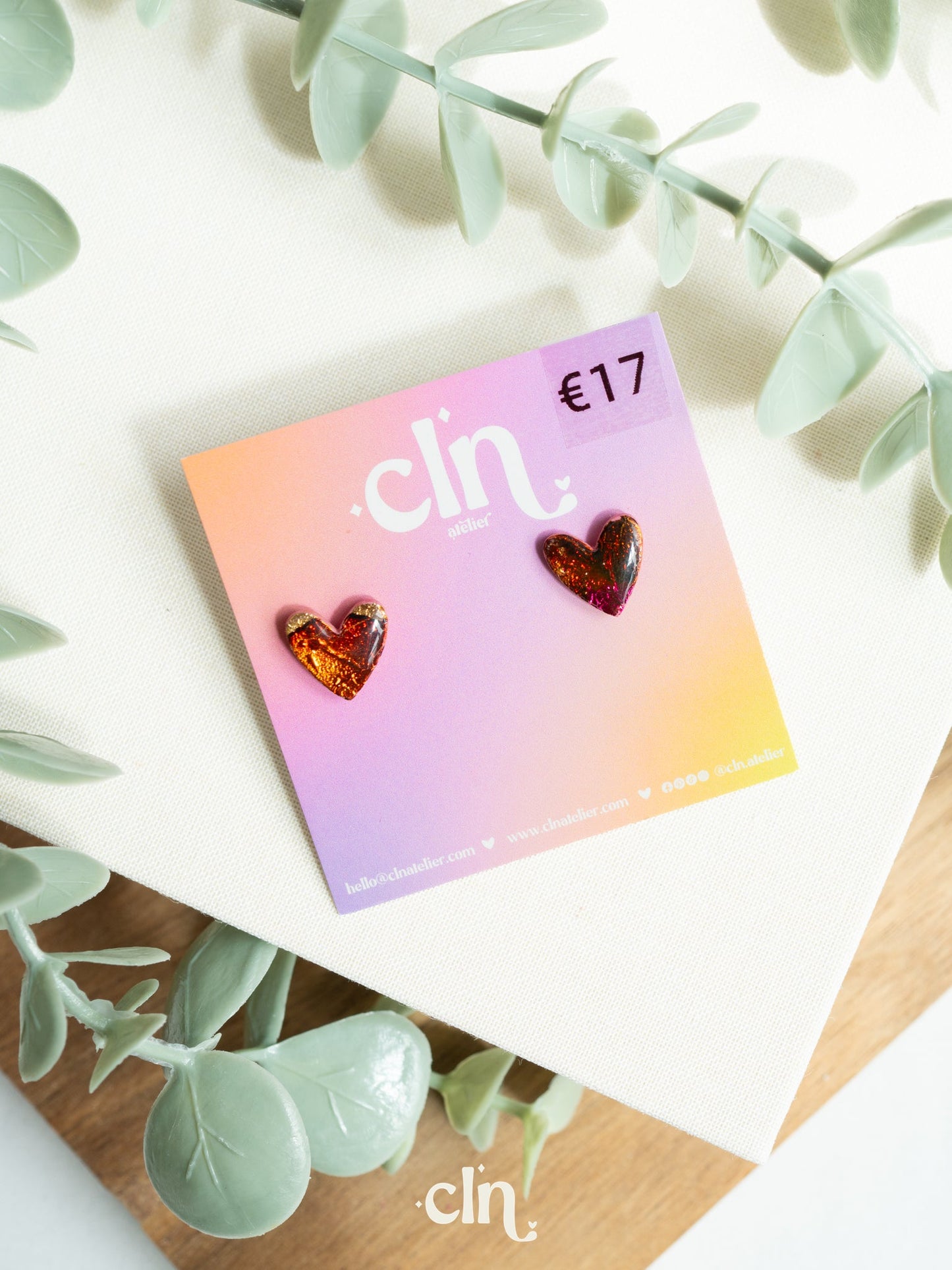 Faux stone - golden sunset heart studs - Earrings - CLN Atelier