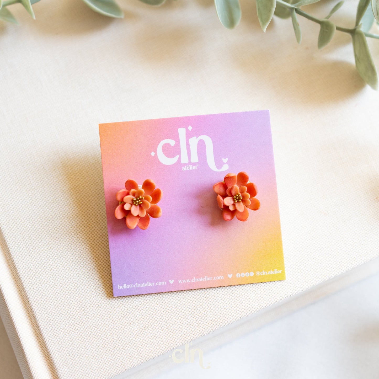 Flower studs - orange - Earrings - CLN Atelier