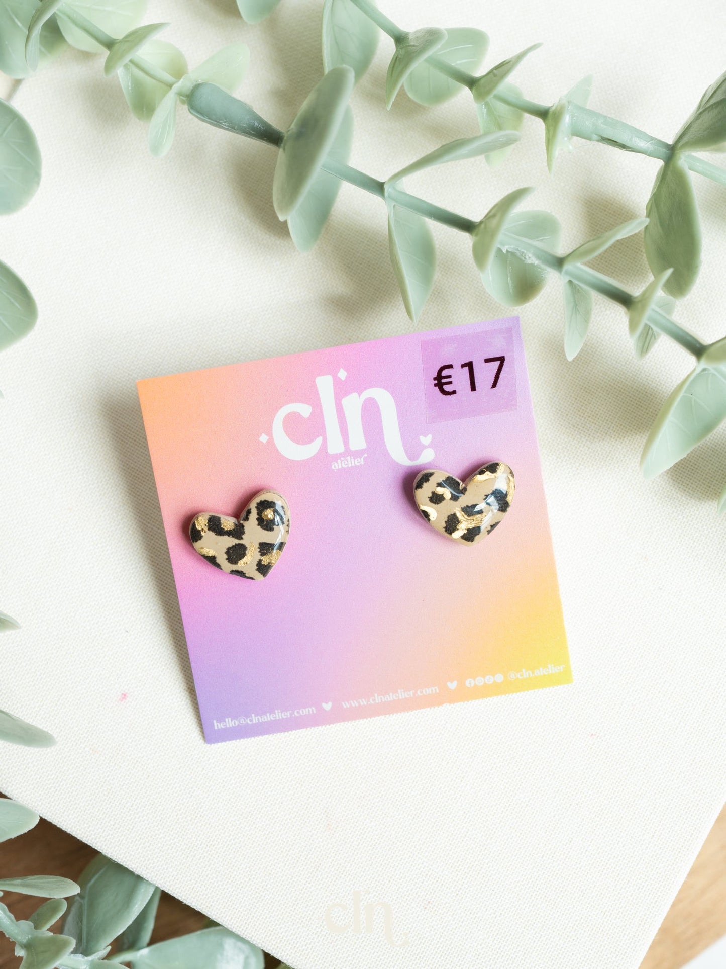 Leopard heart studs - I - Earrings - CLN Atelier