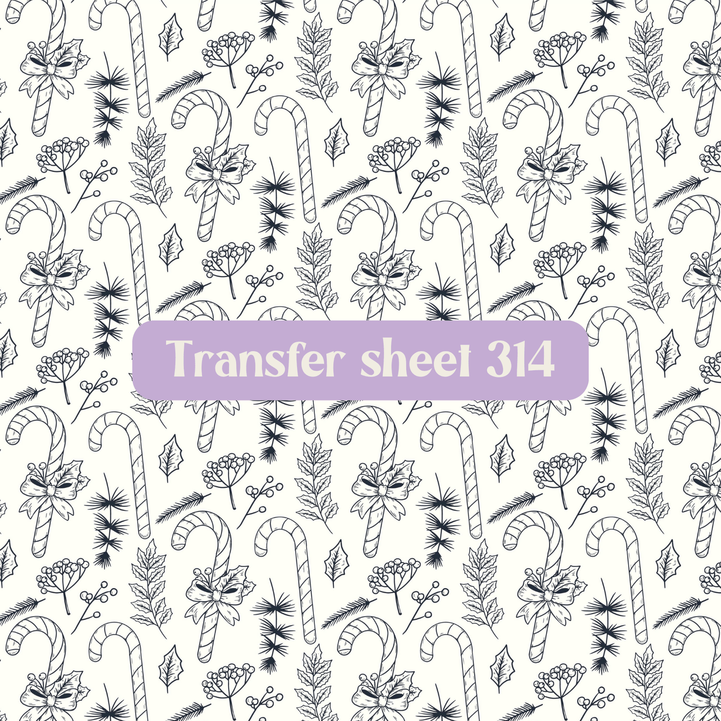 Transfer sheet 314 - Christmas, candy cane, winter, black and white, sketch - Transfer paper - CLN Atelier