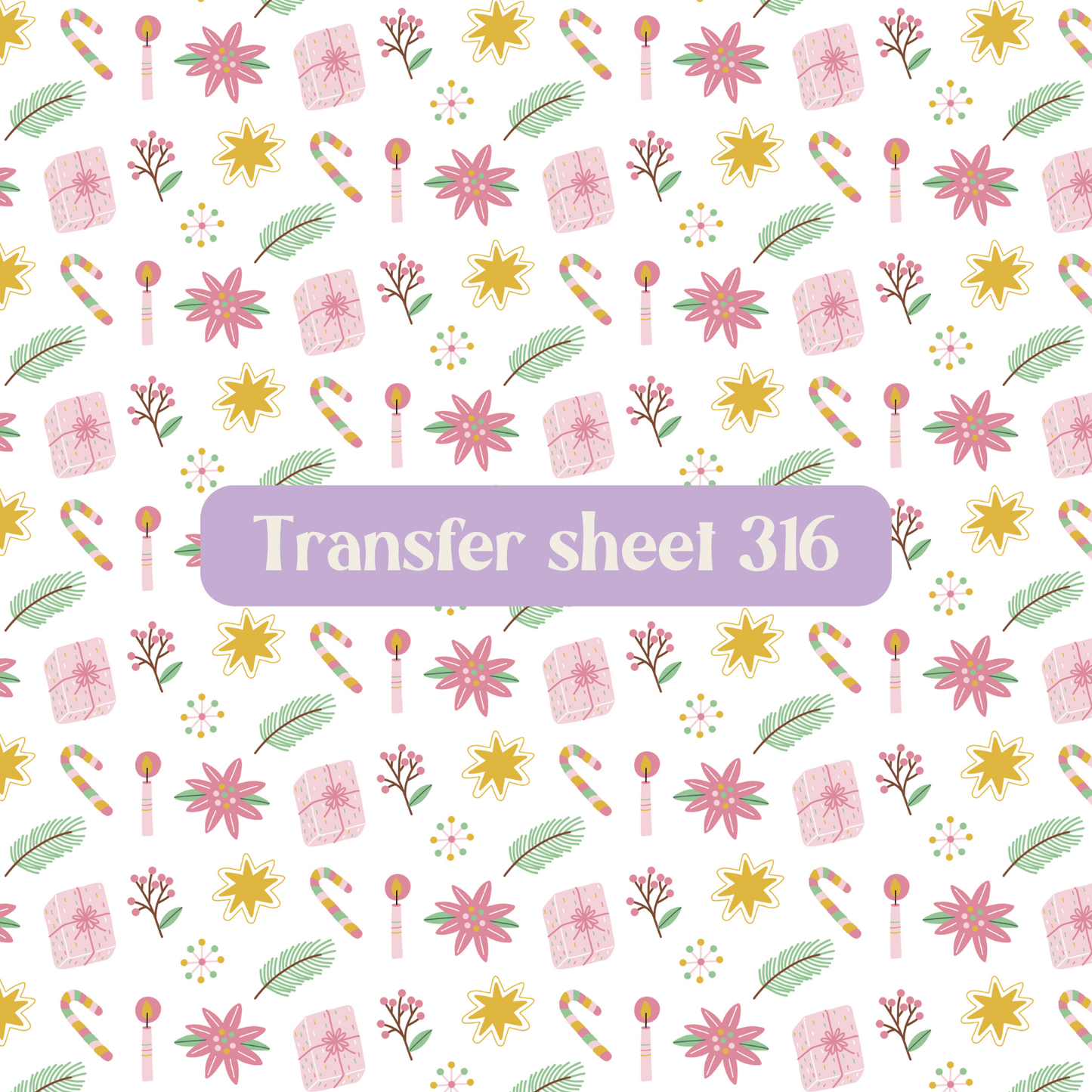 Transfer sheet 316 - Christmas, candy cane, winter, pink - Transfer paper - CLN Atelier