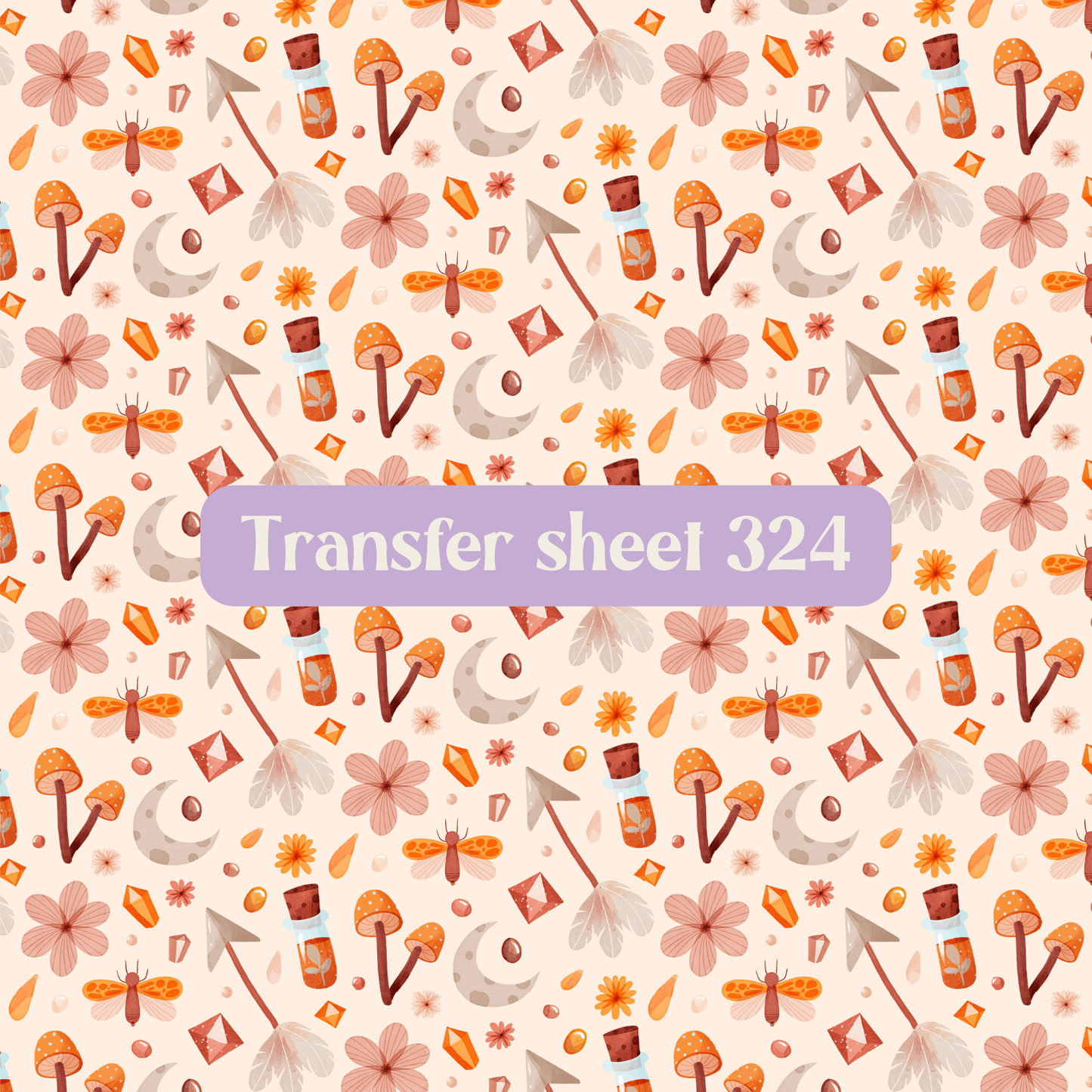 Transfer sheet 324 - Celestial, mushrooms, orange - Transfer paper - CLN Atelier