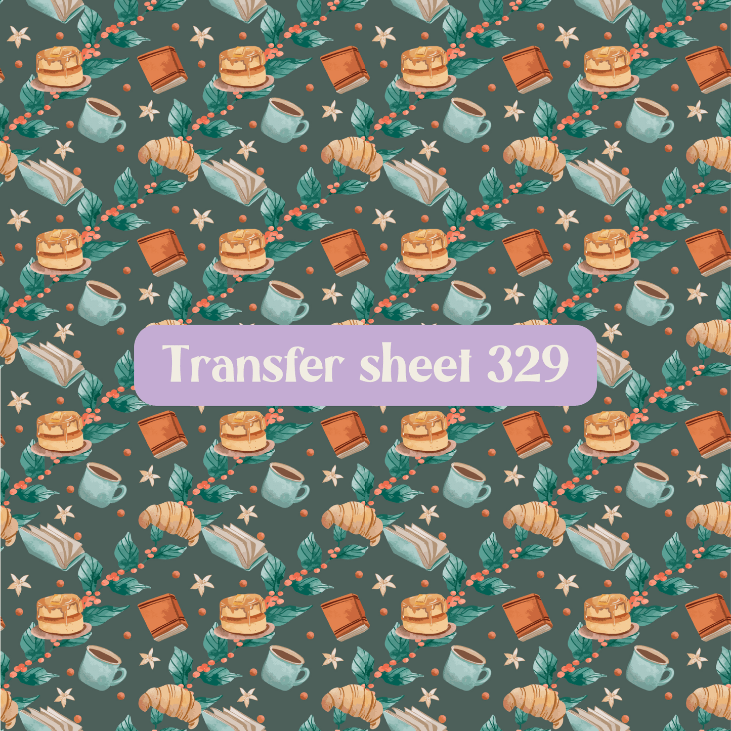 Transfer sheet 329 - Winter, hot drink, croissant, dark - Transfer paper - CLN Atelier