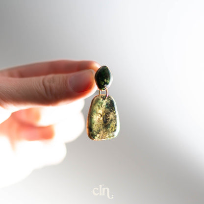 Faux green marble dangle with gold accents - Earrings - CLN Atelier