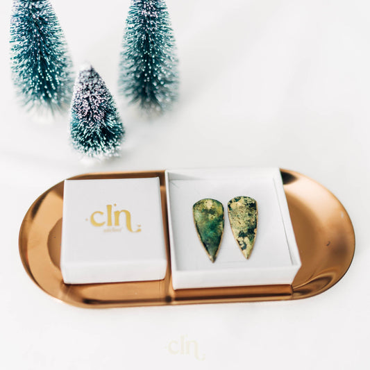 Faux green marble statement studs with gold accents - Earrings - CLN Atelier