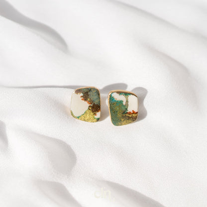 Faux marble stud with white & gold accents - Earrings - CLN Atelier