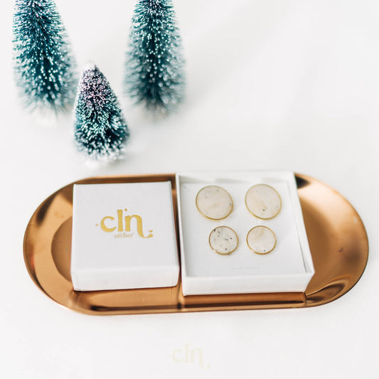 Faux white marble studs with golden brim - Earrings - CLN Atelier