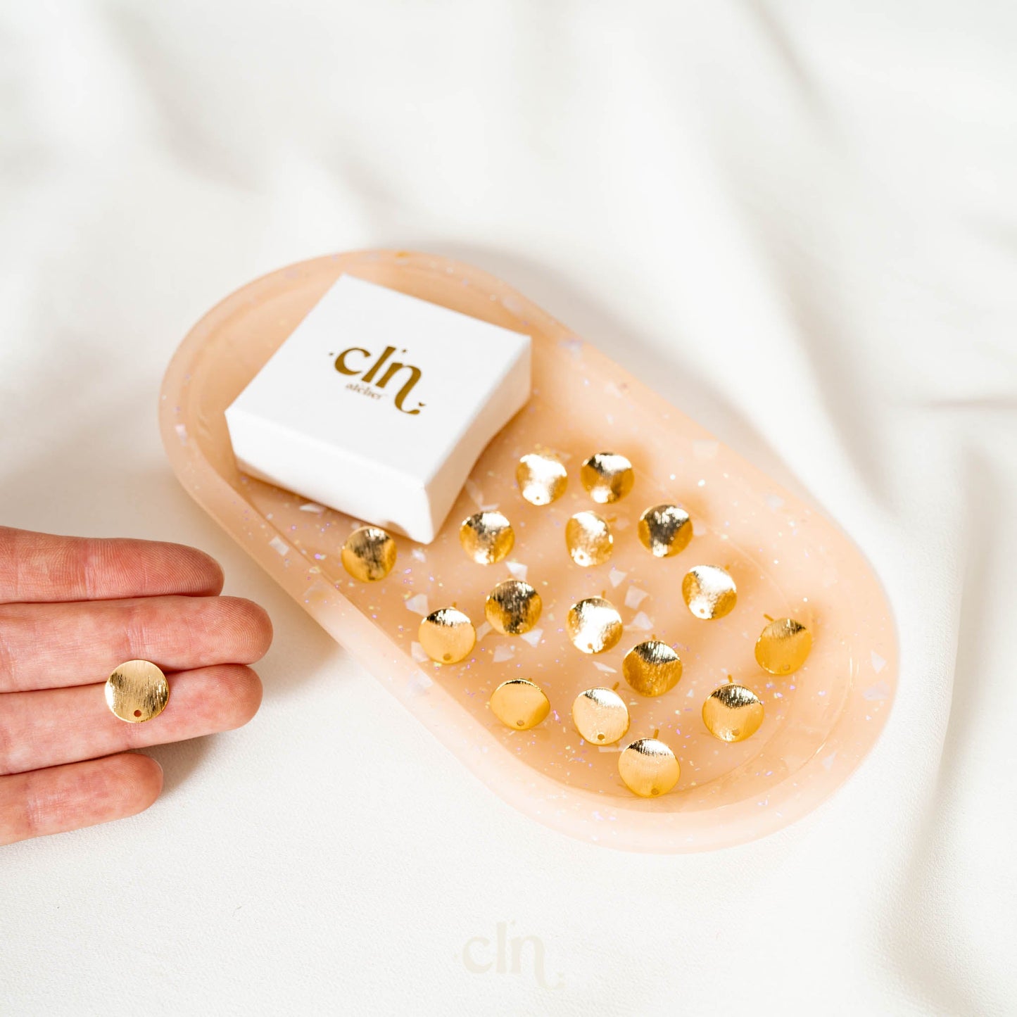 Round brushed stud 12mm 18K gold plated - Earring findings - CLN Atelier