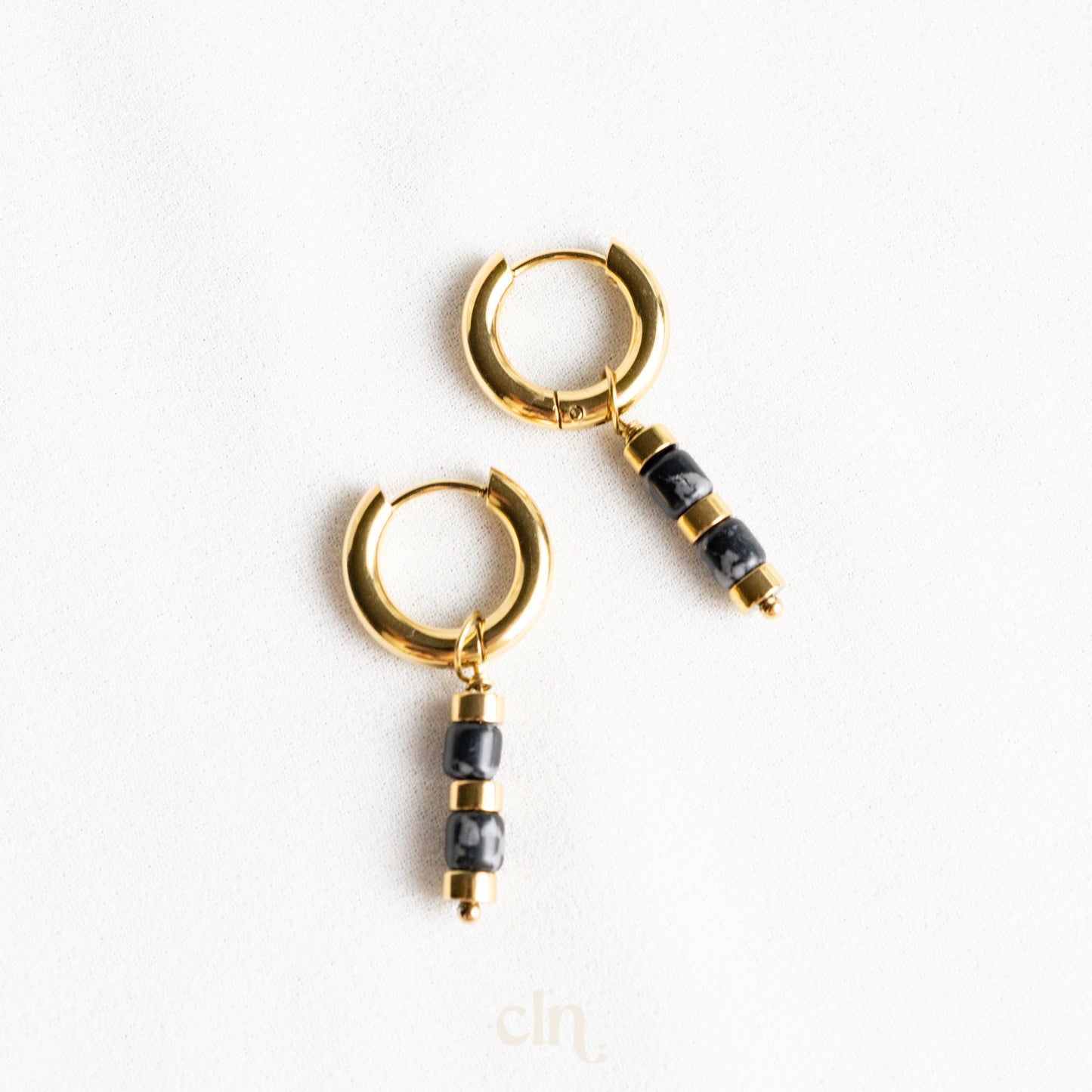 Beaded hematite hoops (2 colors) - Earrings - CLN Atelier