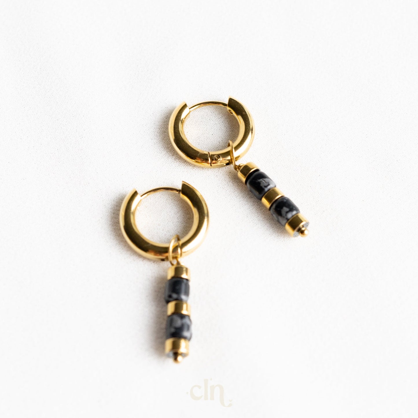 Beaded hematite hoops (2 colors) - Earrings - CLN Atelier