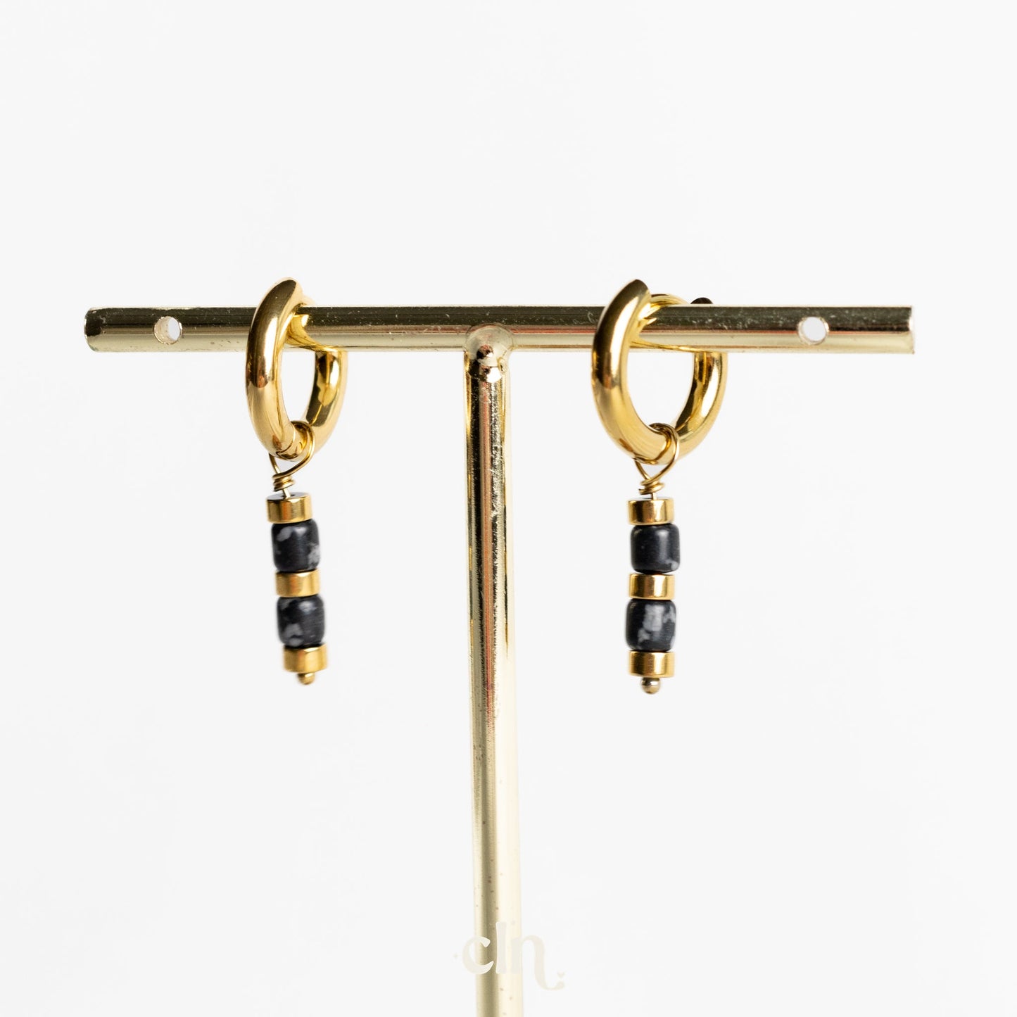 Beaded hematite hoops (2 colors) - Earrings - CLN Atelier