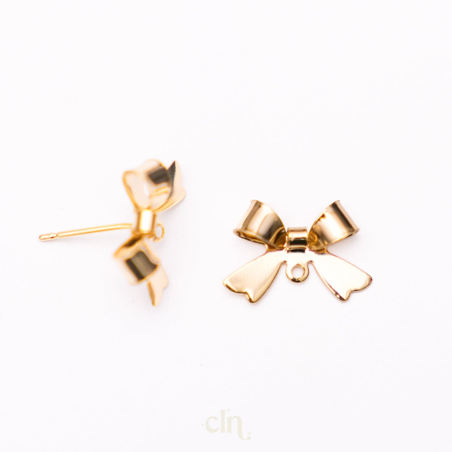 Bow stud 3D ribbon stud 18K gold plated - Earring findings - CLN Atelier