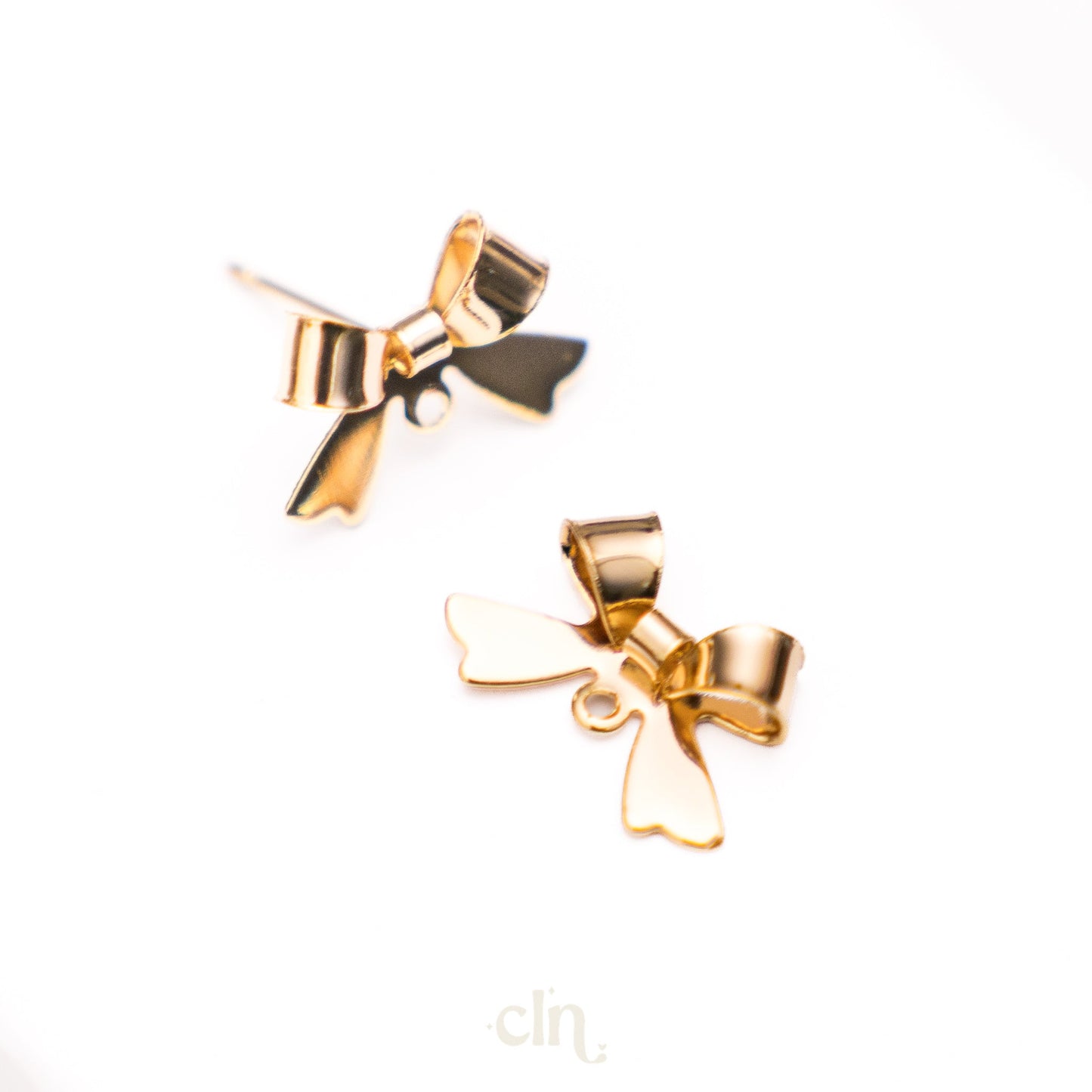 Bow stud 3D ribbon stud 18K gold plated - Earring findings - CLN Atelier