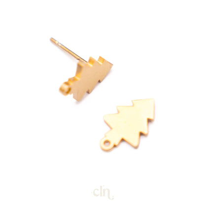 Christmas tree stud with loop gold - Earring findings - CLN Atelier