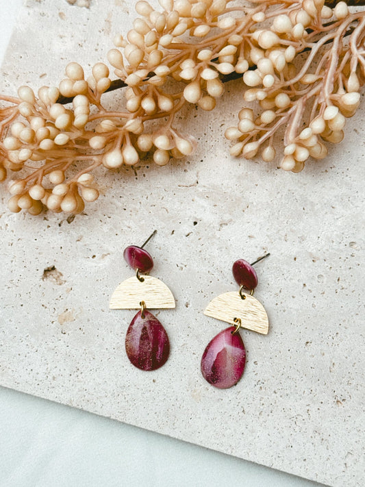 Faux stone burgundy - C - Earrings - CLN Atelier