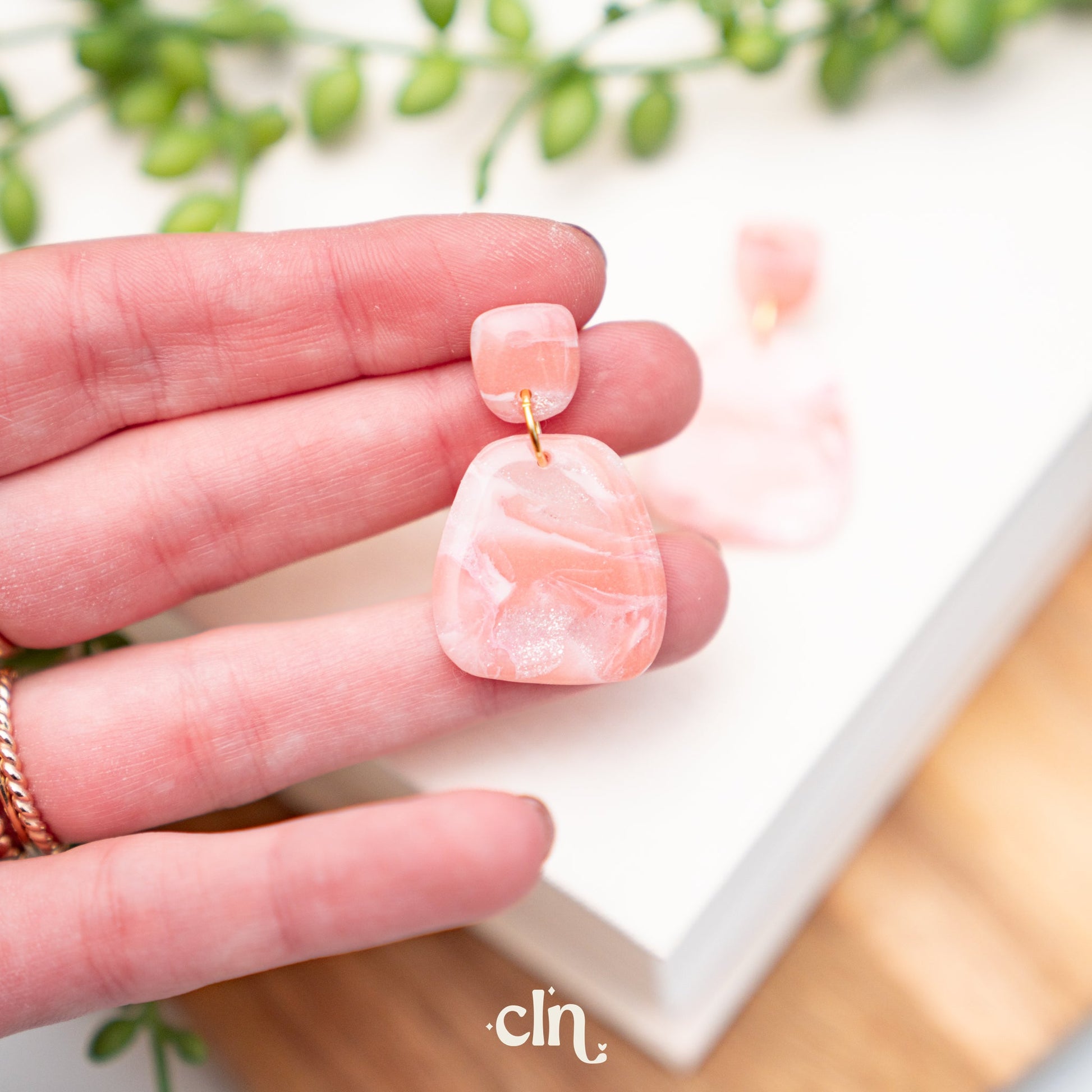 Faux stone dangle - Cotton candy E - Earrings - CLN Atelier