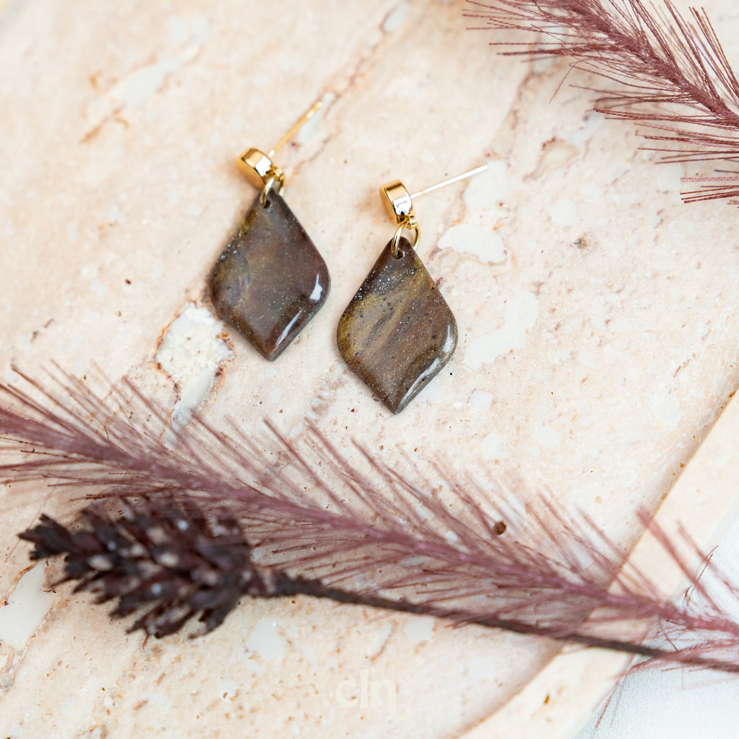 Faux stone dangle - Dark D - Earrings - CLN Atelier