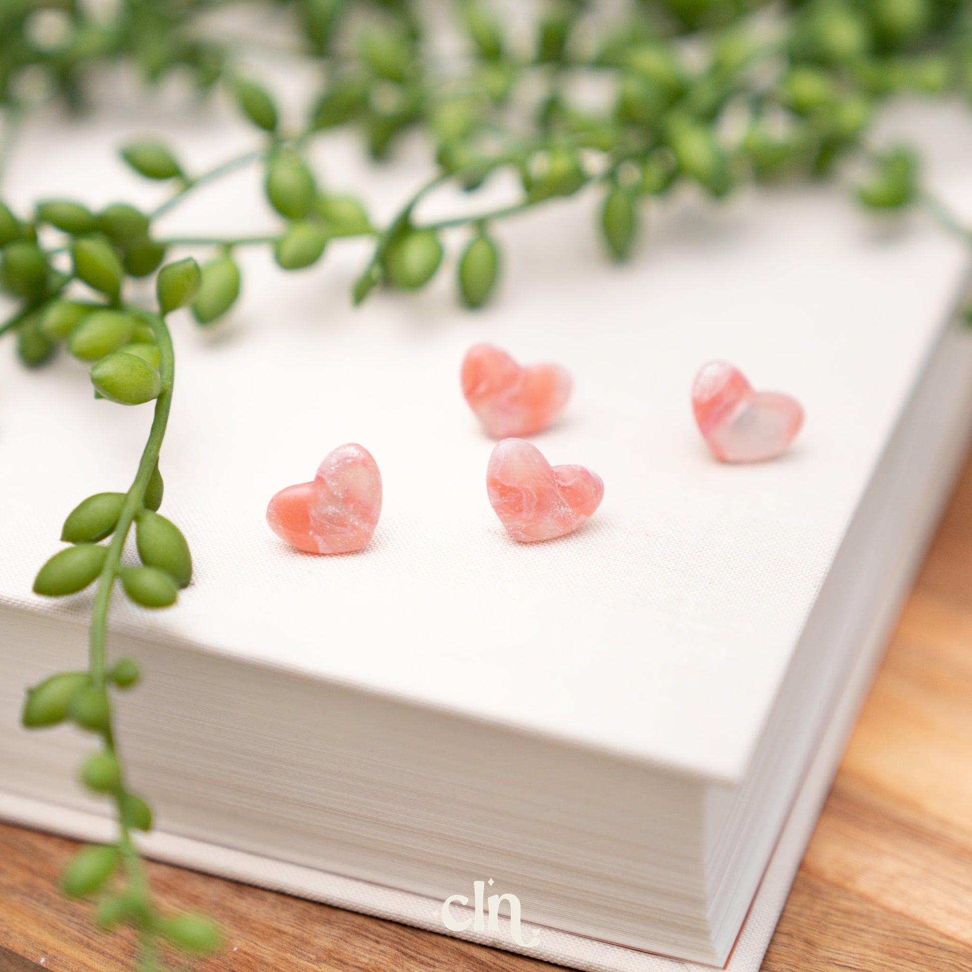 Faux stone heart studs - Cotton candy B - Earrings - CLN Atelier