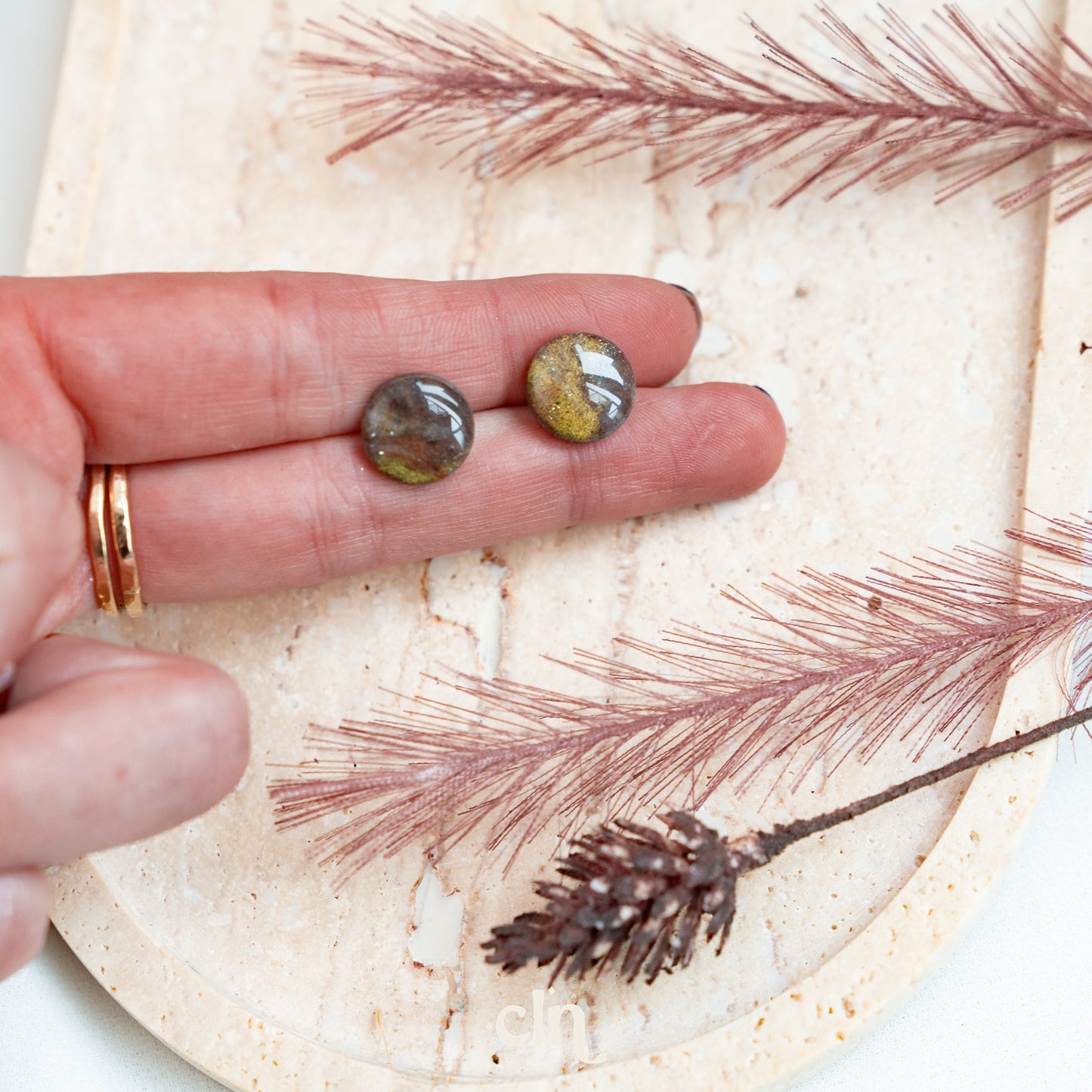 Faux stone stud - Dark B - Earrings - CLN Atelier