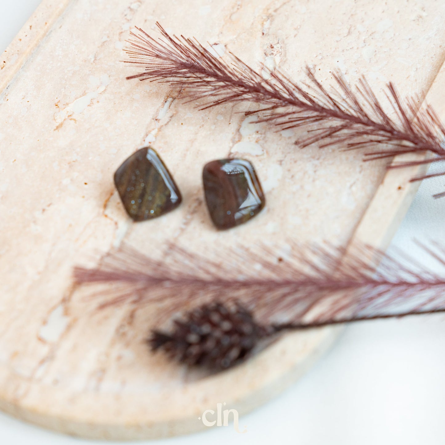 Faux stone stud - Dark E - Earrings - CLN Atelier