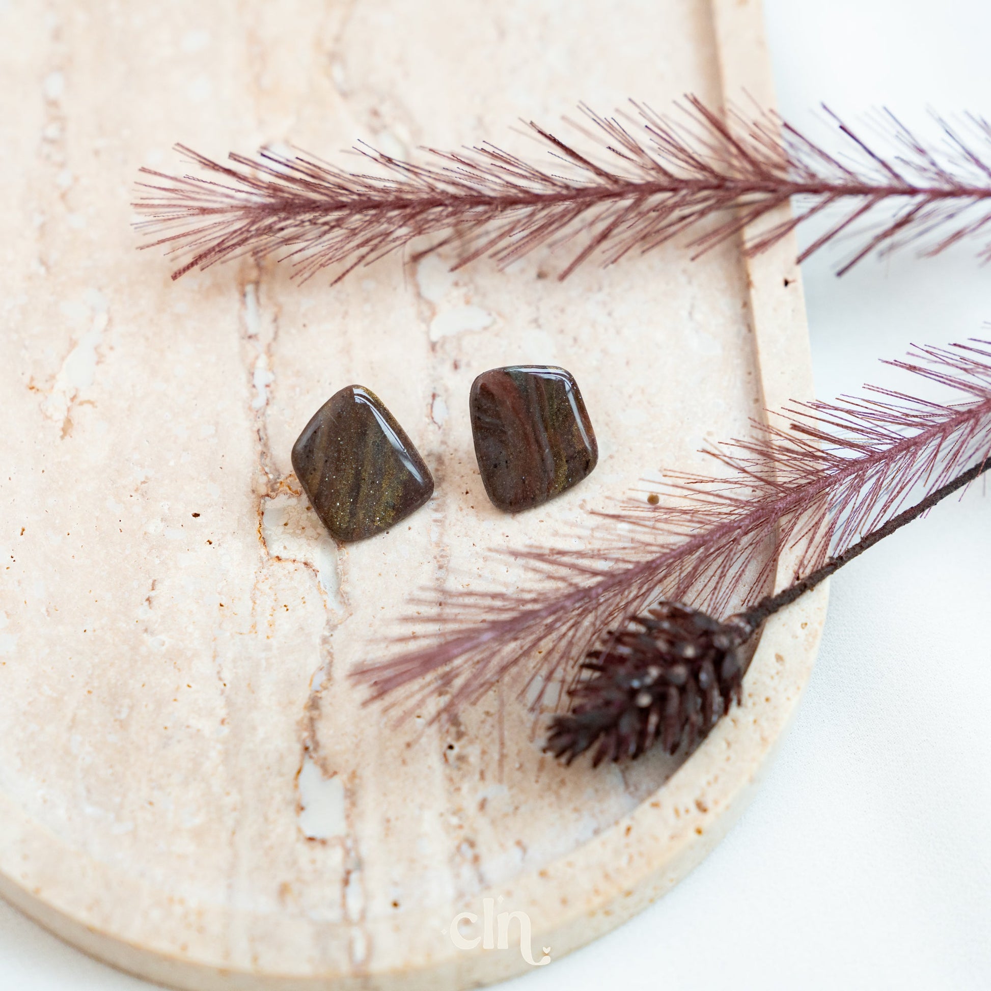 Faux stone stud - Dark E - Earrings - CLN Atelier