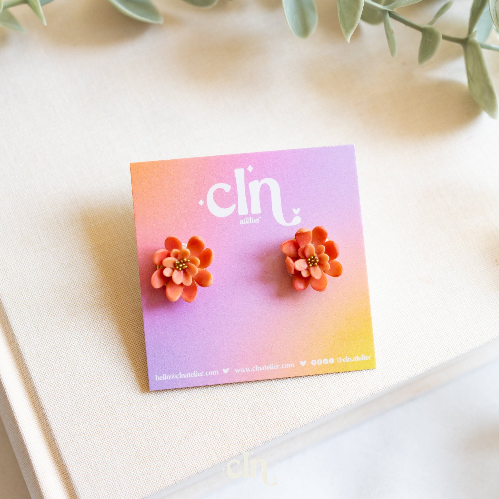 Flower studs - orange - Earrings - CLN Atelier