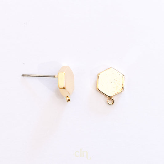 Hexagon stud with loop 18K gold plated - Earring findings - CLN Atelier