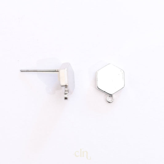 Hexagon stud with loop silver - Earring findings - CLN Atelier