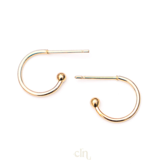 Hoop stud with ball end 24K plated stainless steel - Earring findings - CLN Atelier