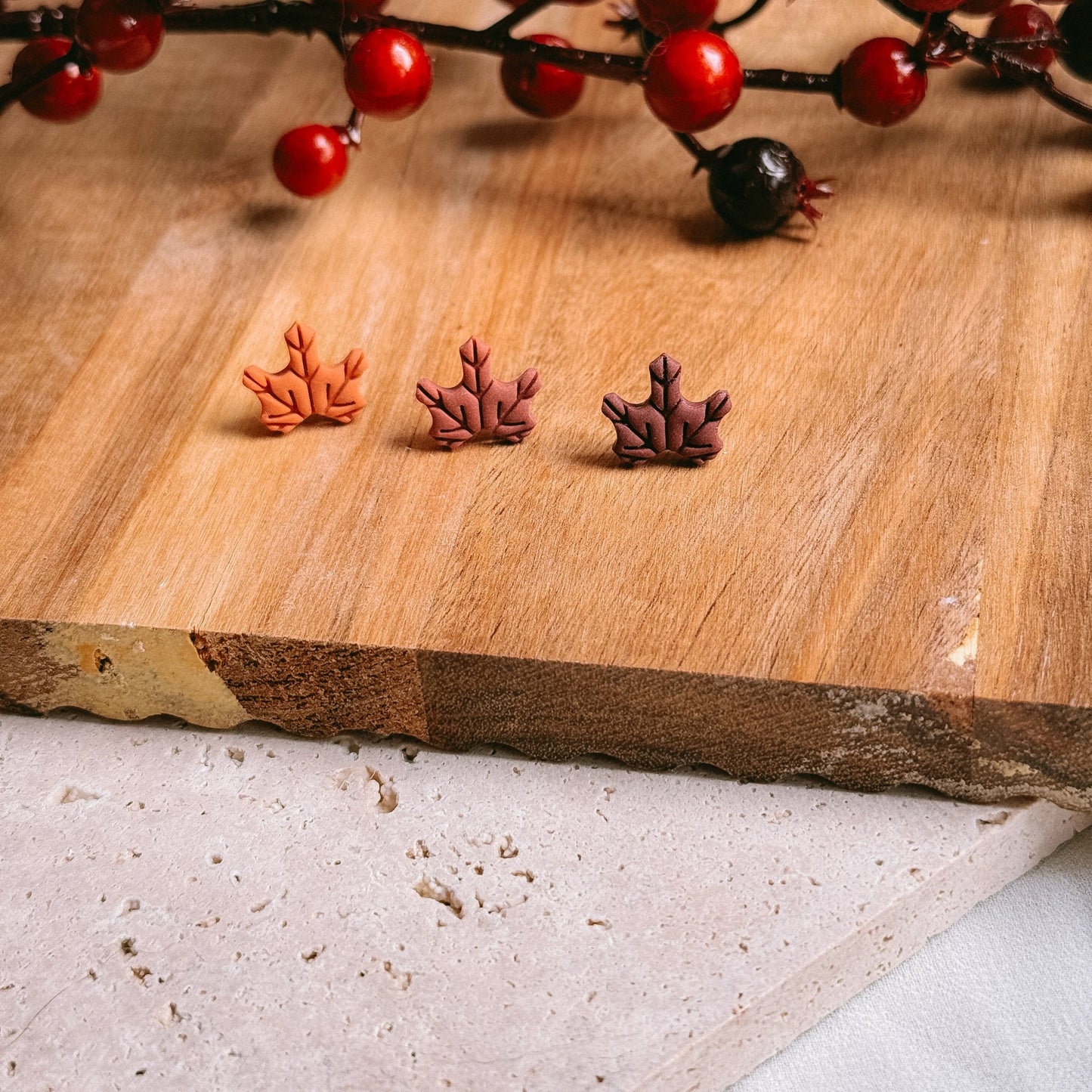 Maple leaf studs (3 colors) - Earrings - CLN Atelier