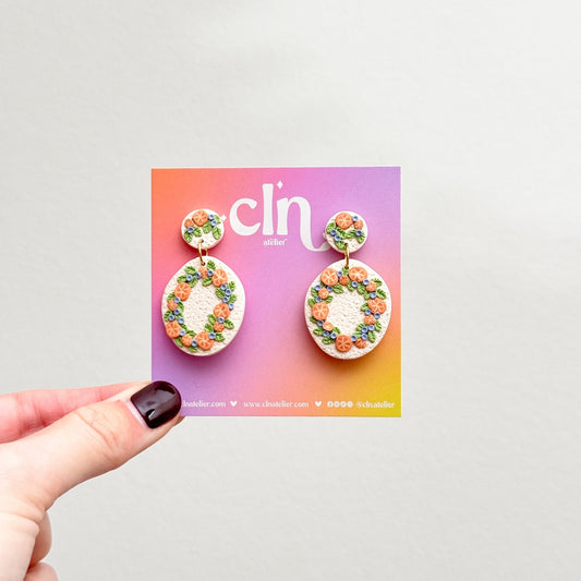 Orange wreath dangles - Earrings - CLN Atelier