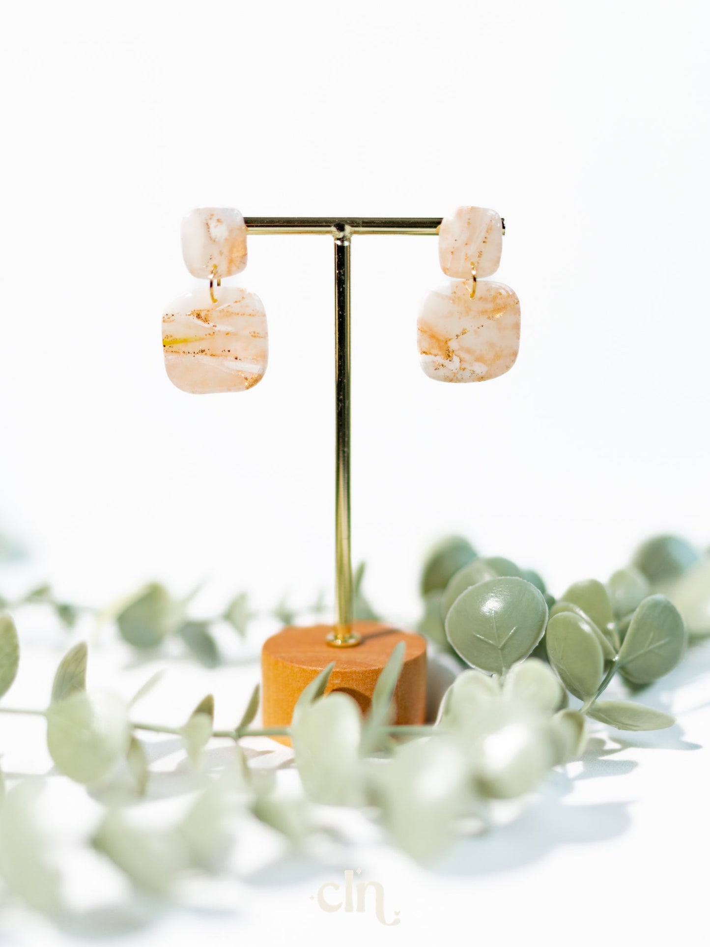 Pastel faux stones - beige and gold - Earrings - CLN Atelier