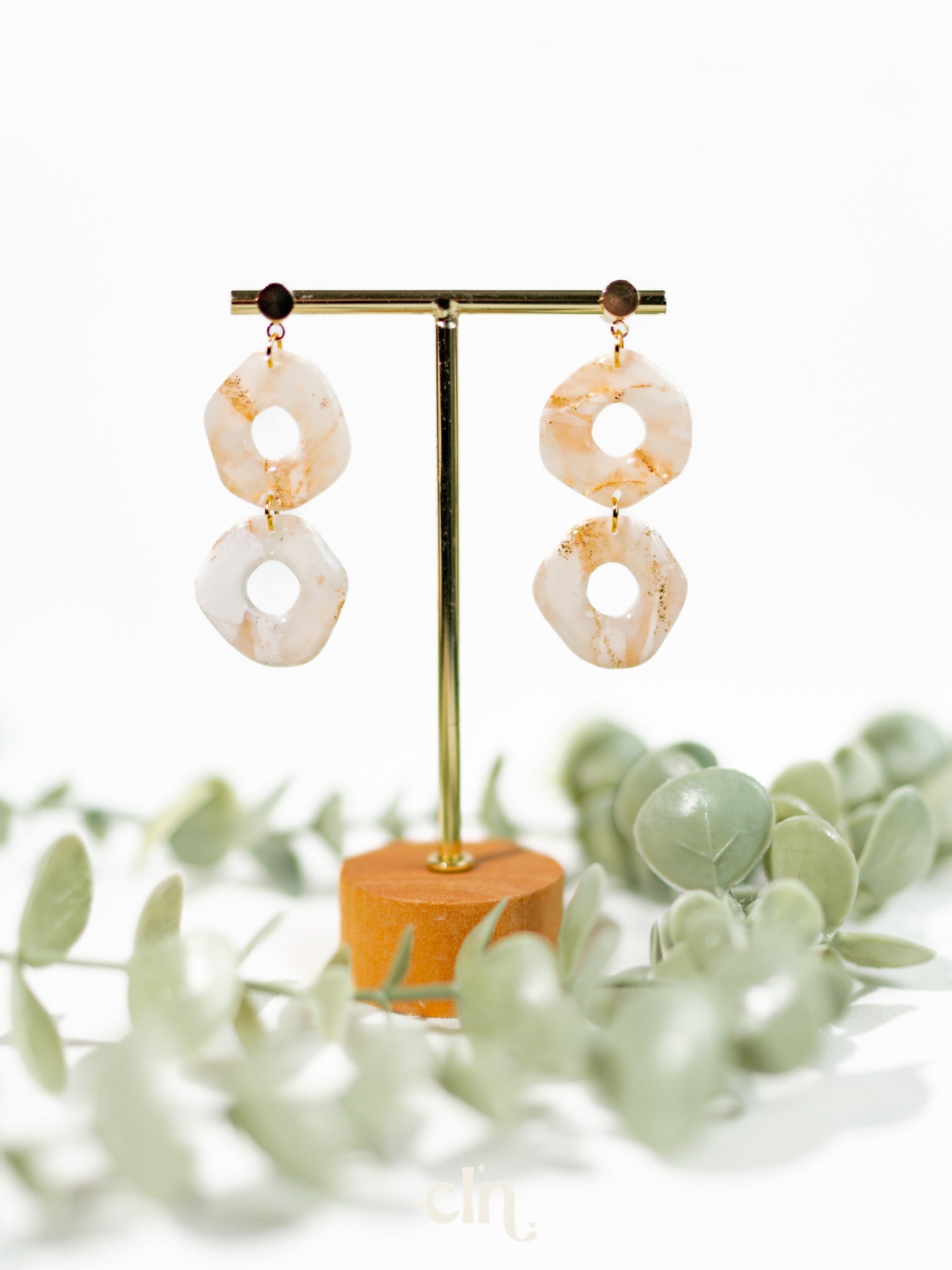 Pastel faux stones - beige and gold - Earrings - CLN Atelier