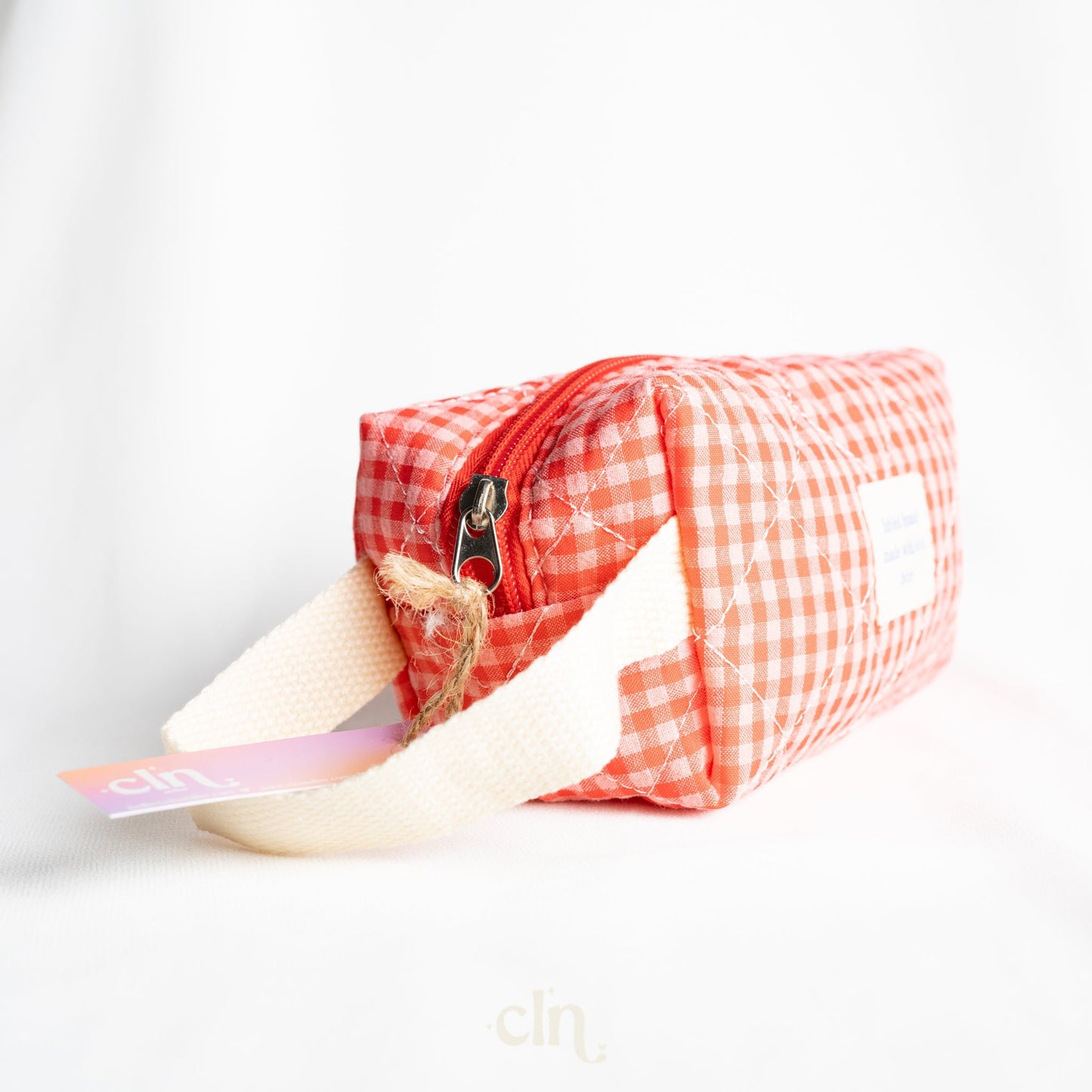 Pink and red ginham make - up bag - Earrings - CLN Atelier