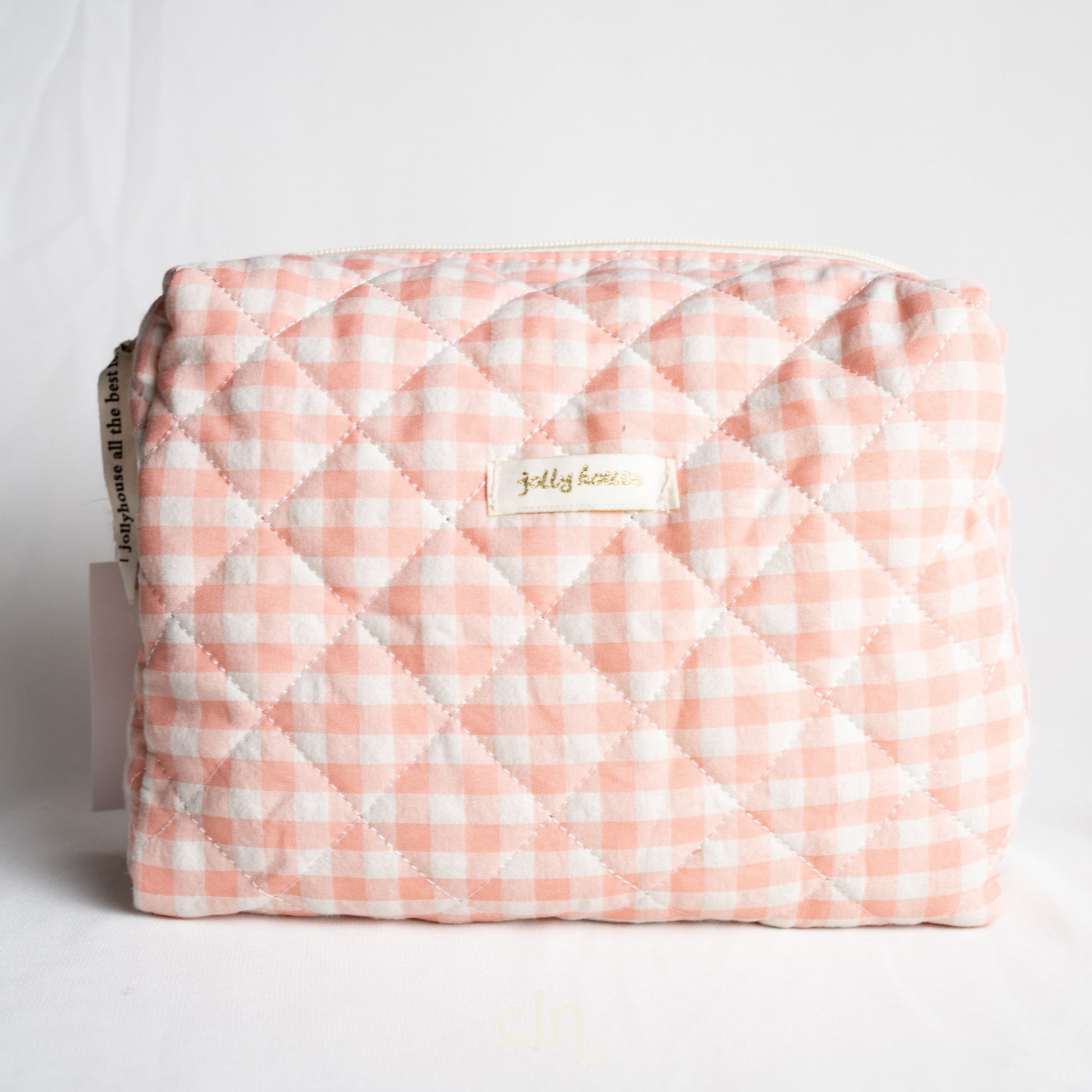 Pink and white gingham toiletry bag - Earrings - CLN Atelier