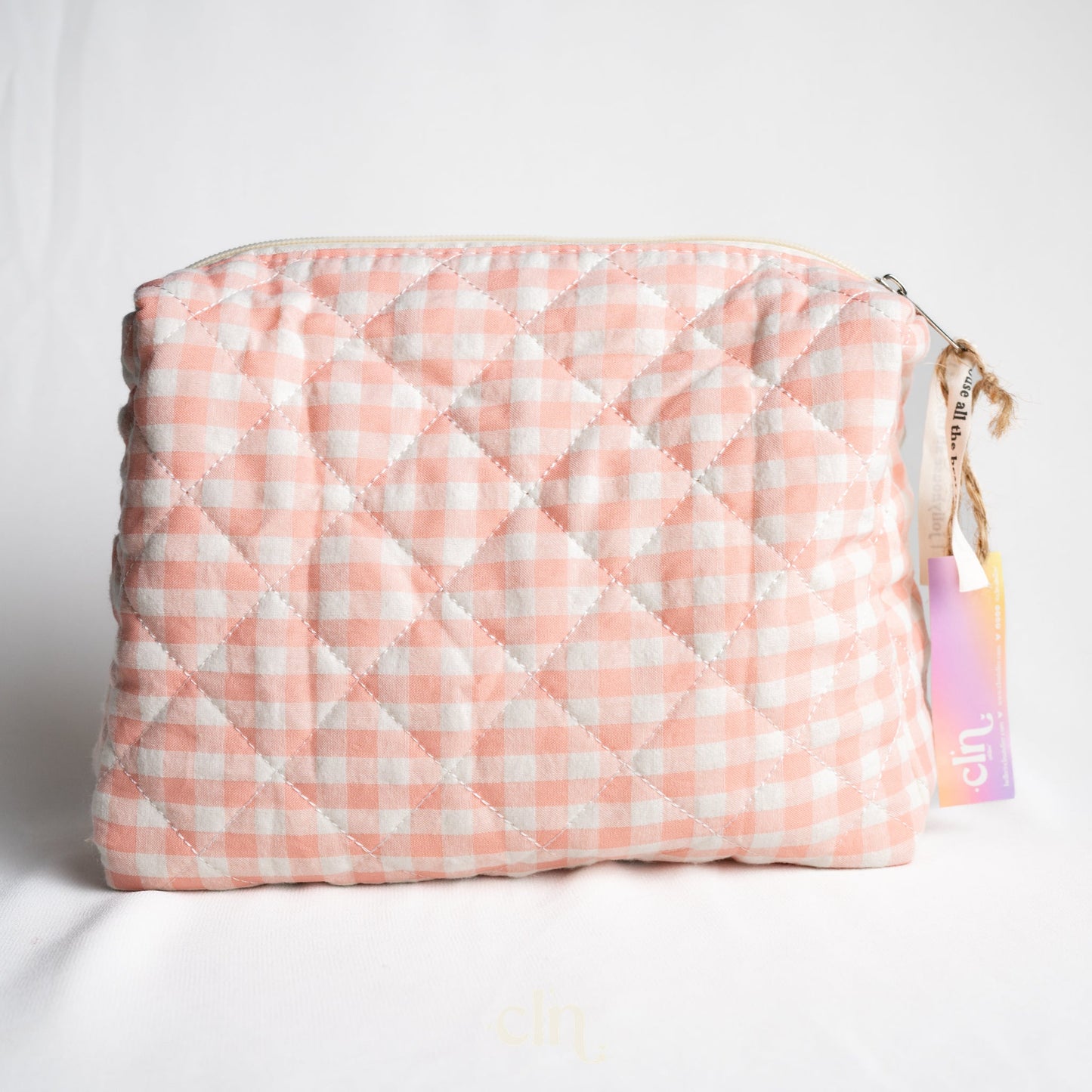 Pink and white gingham toiletry bag - Earrings - CLN Atelier