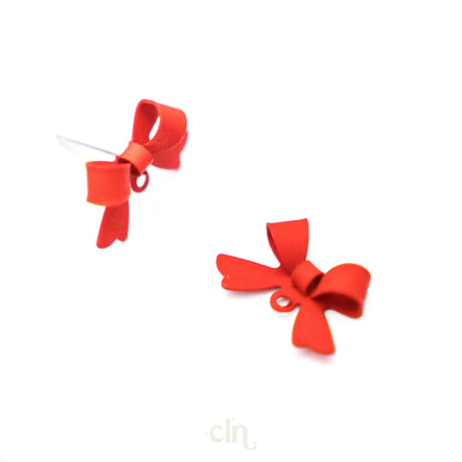 Red matte bow stud with loop - Earring findings - CLN Atelier