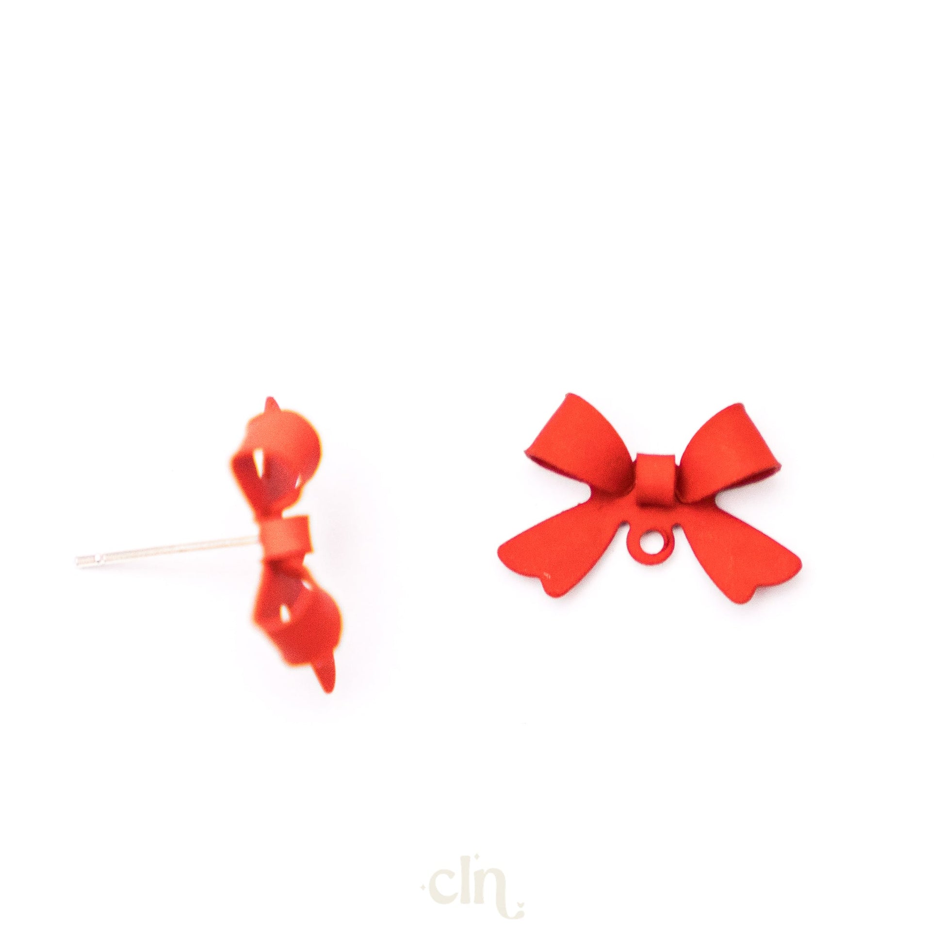 Red matte bow stud with loop - Earring findings - CLN Atelier