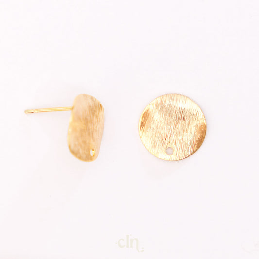 Round brushed stud 12mm 18K gold plated - Earring findings - CLN Atelier