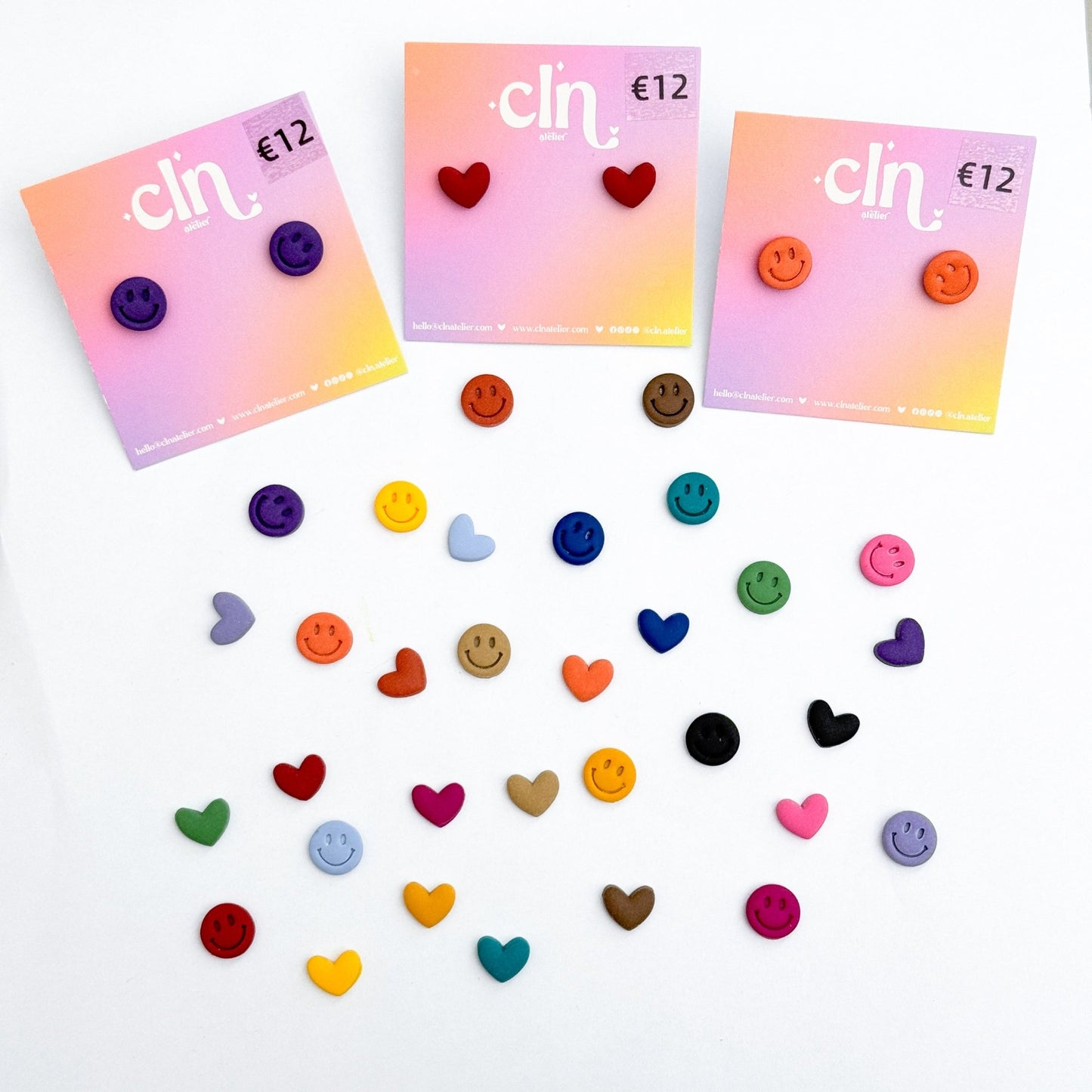 Small heart and smiley studs - Earrings - CLN Atelier