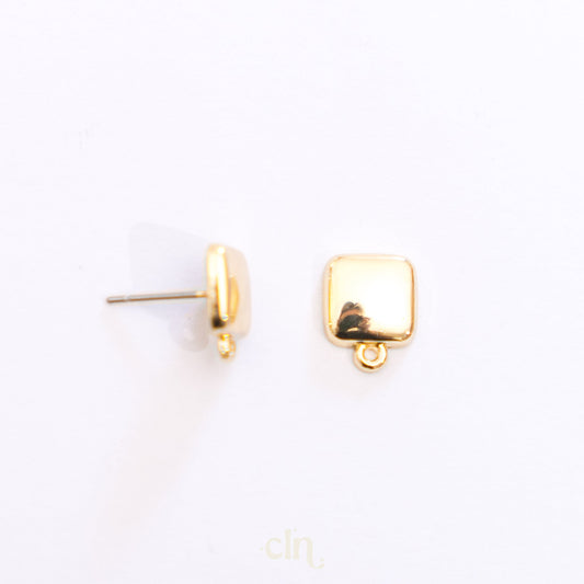 Square stud with loop 18K gold plated - Earring findings - CLN Atelier