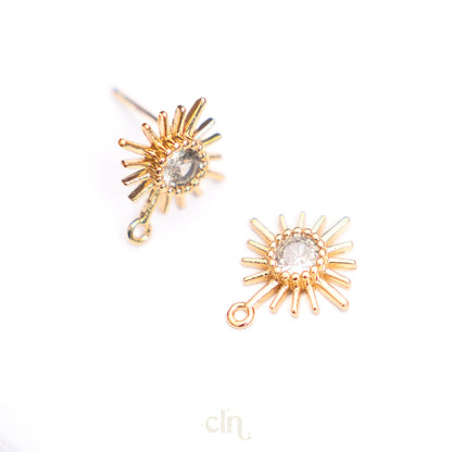 Sun stud with zirconia stone - Earring findings - CLN Atelier