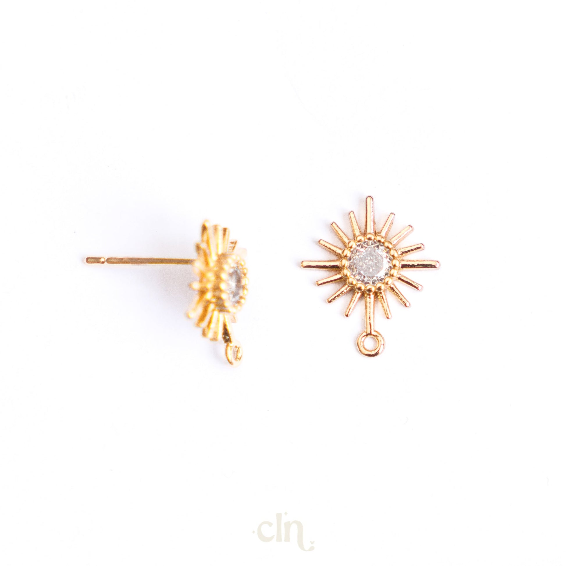 Sun stud with zirconia stone - Earring findings - CLN Atelier