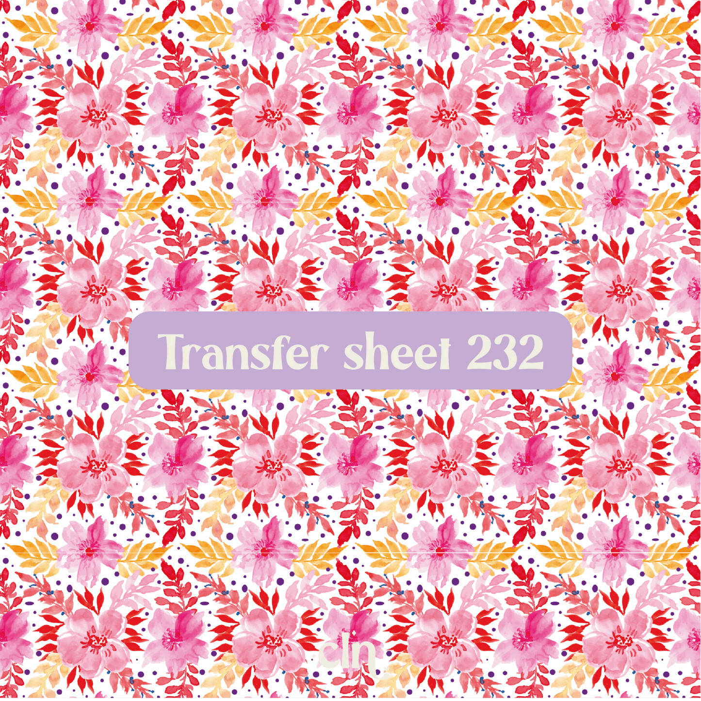 Transfer sheet 232 - Pink flowers, watercolor - Transfer paper - CLN Atelier