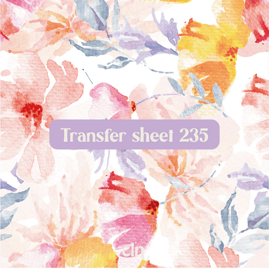 Transfer sheet 235 - Watercolor flowers pink, blue, yellow - Transfer paper - CLN Atelier