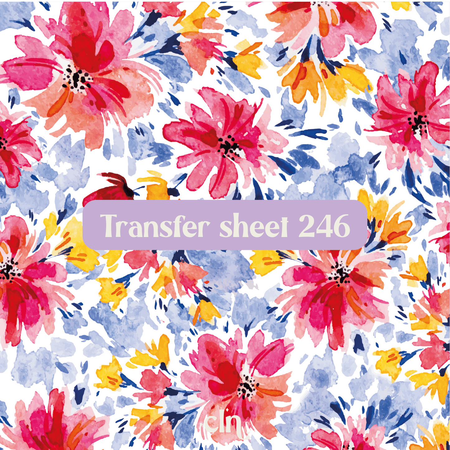 Transfer sheet 246 - Watercolor flowers, pink, yellow, blue - Transfer paper - CLN Atelier