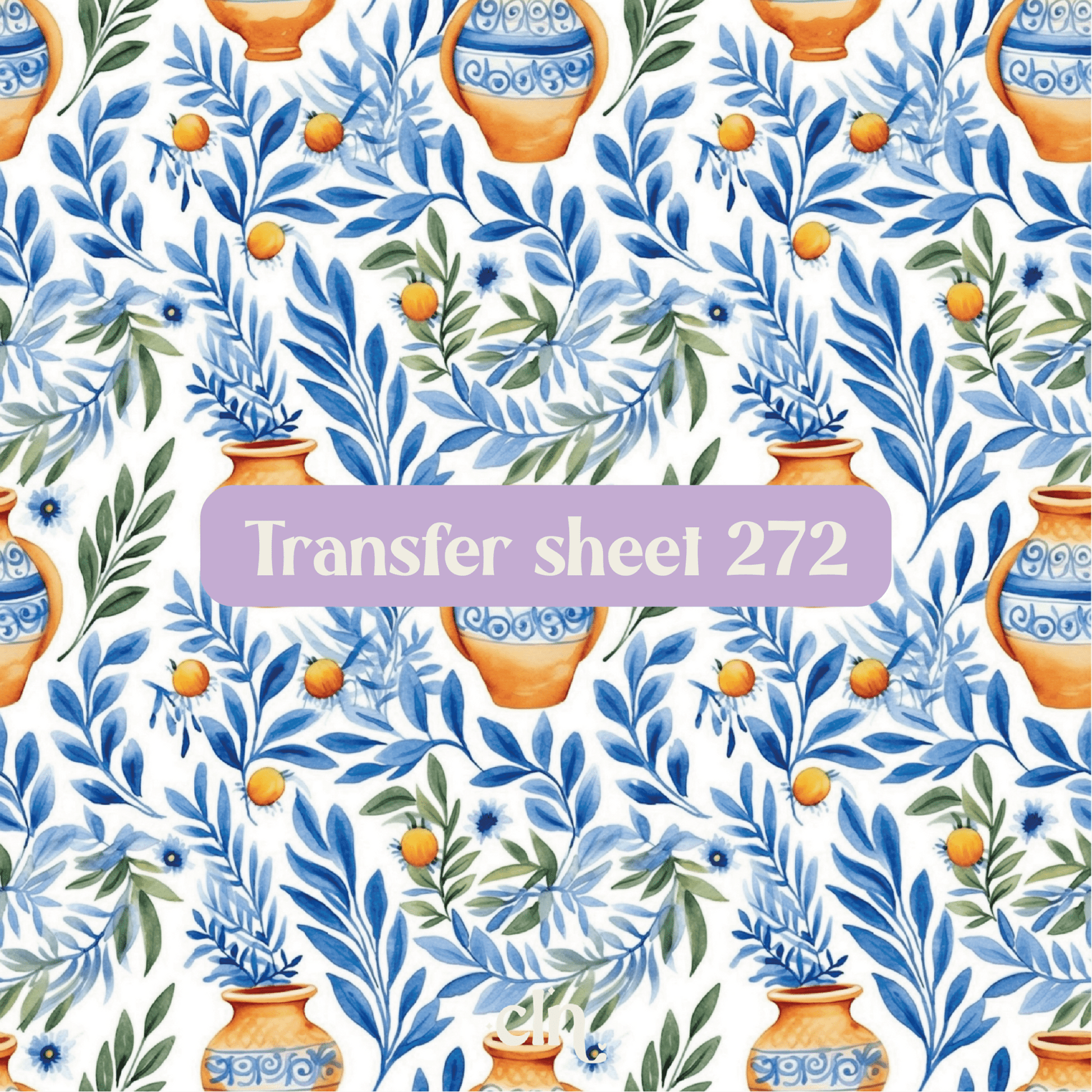 Transfer sheet 272 - Blue leaves Greece, Santorini, holiday - Transfer paper - CLN Atelier