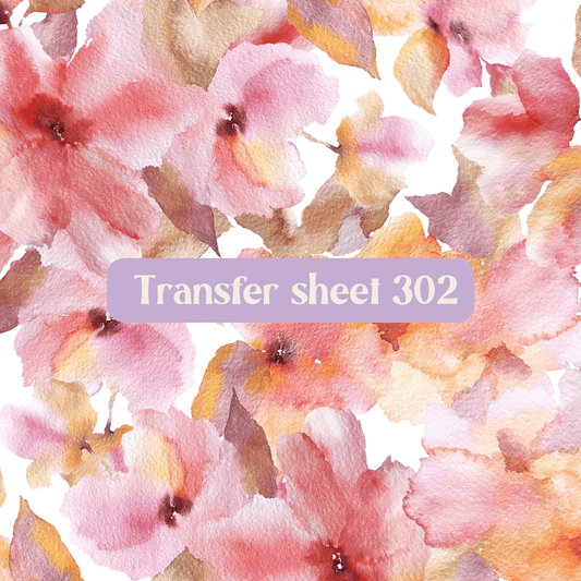 Transfer sheet 302 - Watercolor flowers, pink - Transfer paper - CLN Atelier