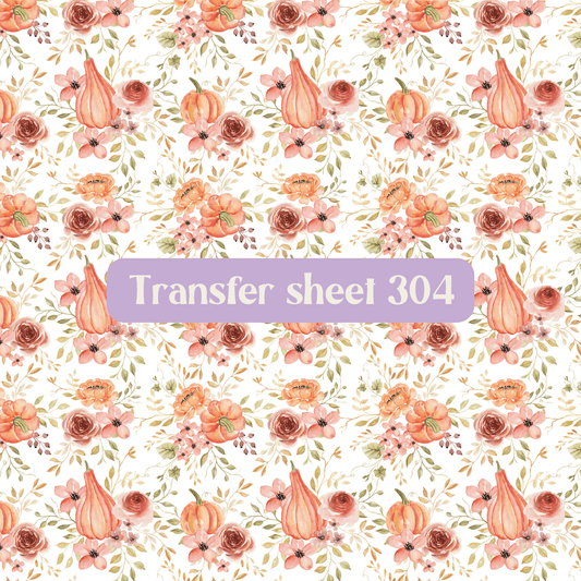 Transfer sheet 304 - Pumpkins, flowers, pink - Transfer paper - CLN Atelier